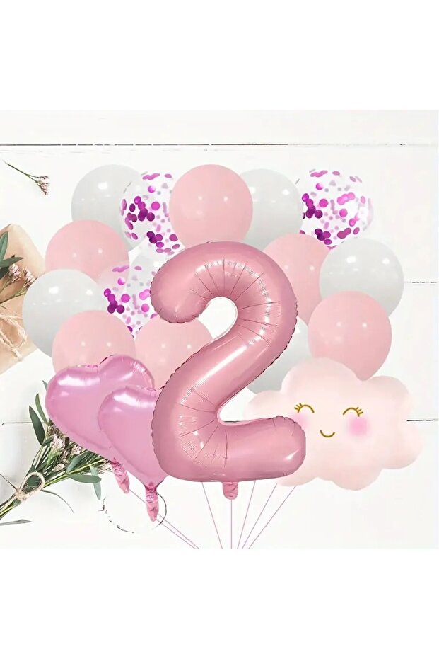 Pink Number Age Foil Balloons Pink Cloud Foiled Birthday Party Set Ornament