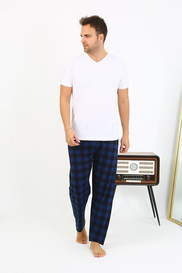 Erkek Ekoseli Desen Penye Tek Alt Pijama 27540 Siyah - 1