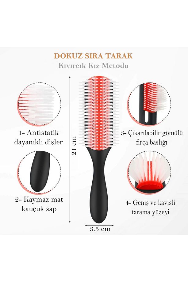 Styling Brush 9 Sıra Şekillendirme Fırçası Curly Girl Kıvırcık Metodu Fırçası - 7