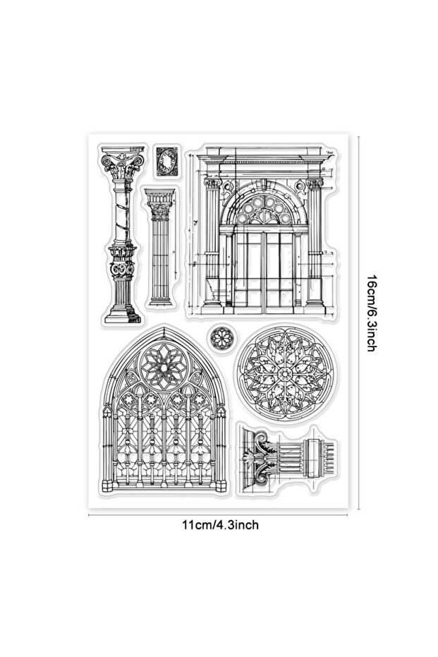 AECH06-09216 Vintage Architectural Clear Stamps Windows Background Silicone Clear Stamp Seals Pillar