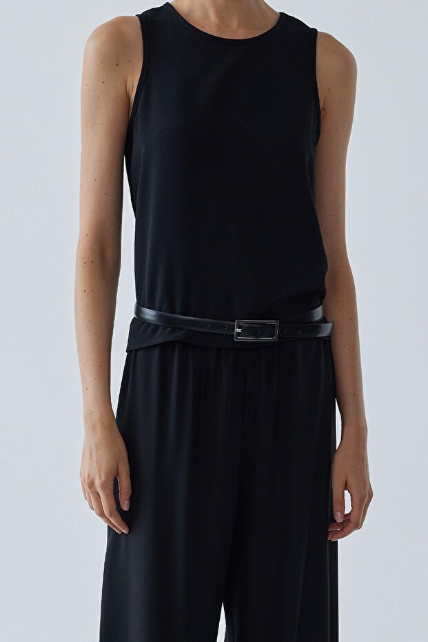 Siyah Moni Krep Bluz - 4