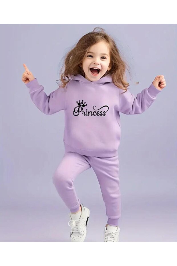 Girl's Hooded Top and Bottom Tracksuit Set