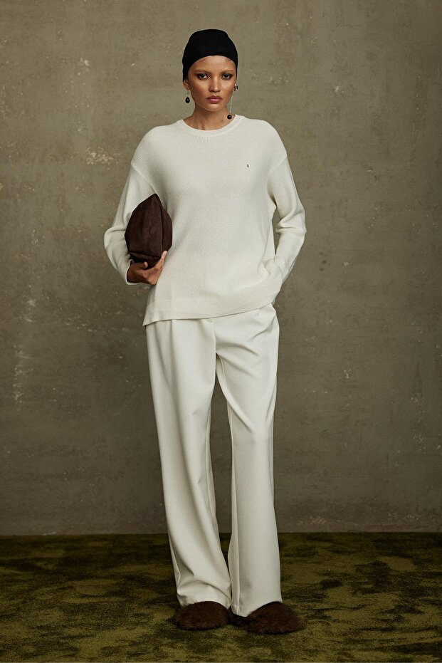 Ekru Caroline Basic İnce Kazak - 1