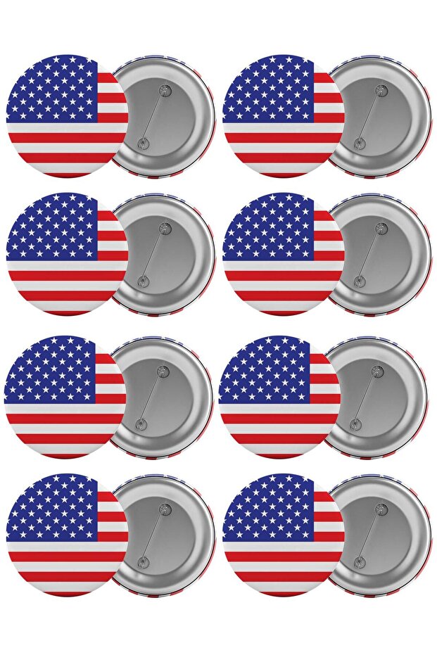 Abd Ameriaka Bayrağı Çanta Rozeti Seti 8 Adet En Büyük Boy 5.8cm Iğneli Broş - 1