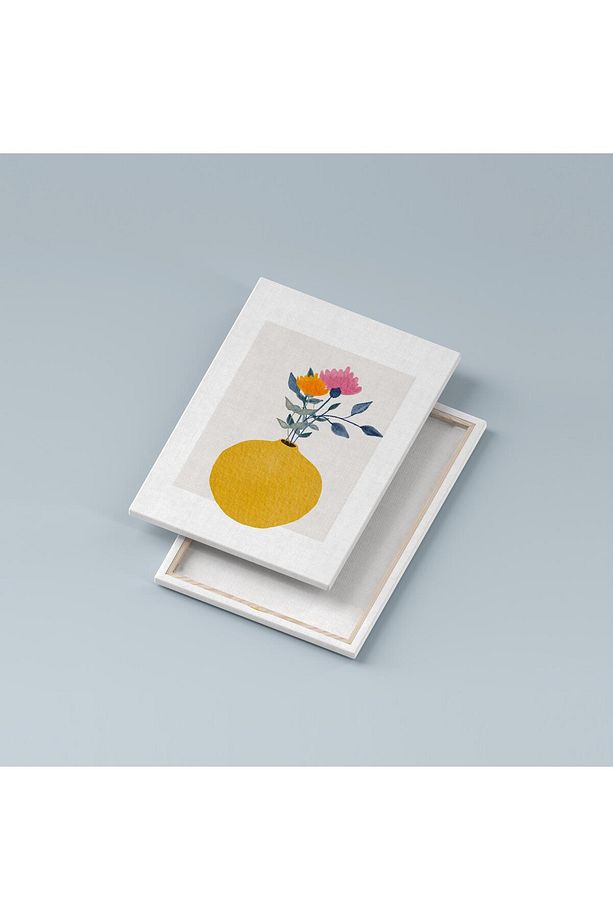 Bohem Kır Çiçekleri Kanvas Duvar Tablosu 3'lü Tablo Seti 40x55cm Minimal Floral Canvas - 3