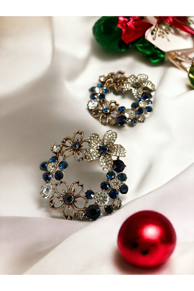 Blue Flower Jewelled - Crystal Wreath Earrings