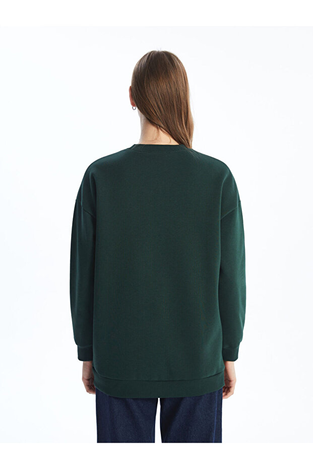 LCW Modest Yeşil Bisiklet Yaka Baskılı Oversize Kadın Sweatshirt Tunik - 4