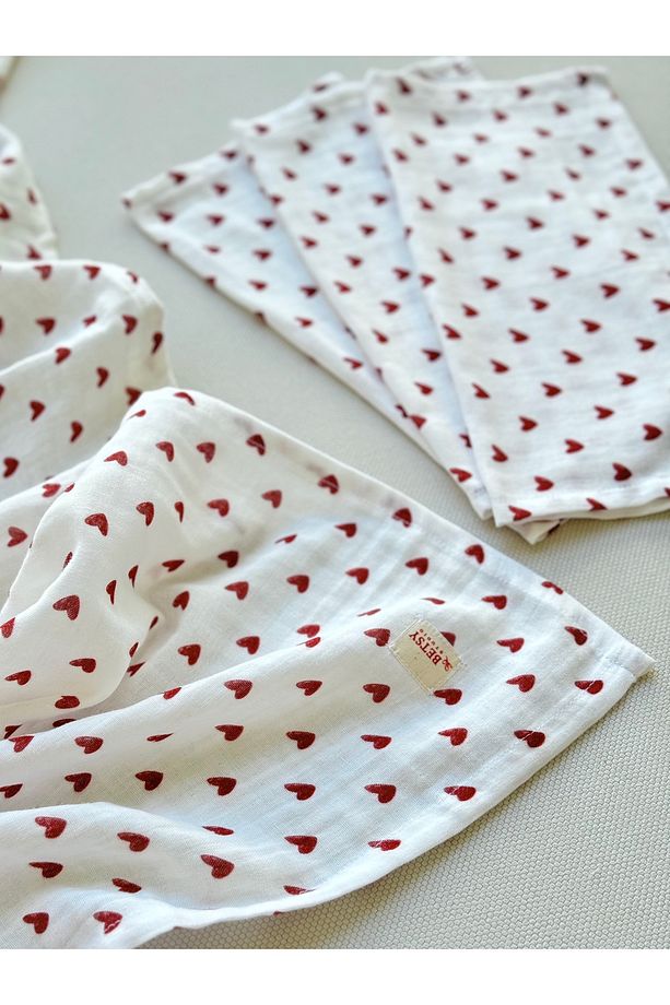 100x100cm Müslin Bebek Çocuk Örtüsü & 3lü Mendil Set Kalpli Emzirme Puset Örtüsü Kundak - 1