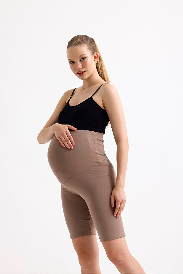 Diz Üstü Biker Esnek Ayarlanabilir Bel Hamile Şort Tayt - 9