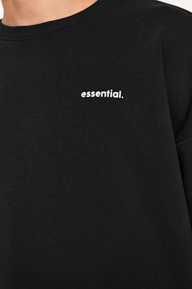 Siyah Regular Kesim Yazı Baskılı Sıcak Tutan Sweatshirt Eşofman Takım TMNAW24EM00004 - 10