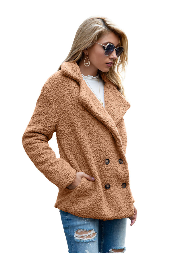 Palton de pluș cu nasturi căptușit - 3
