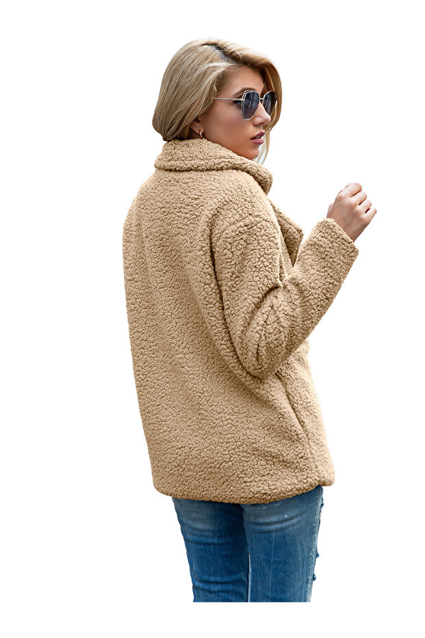 Palton de pluș cu nasturi căptușit - 4