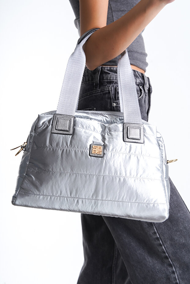 Women's Gray Parachute Fabric Medium Size Inflatable Zipper Detailed Side Pocket Daily Casual Stylish Model Bag