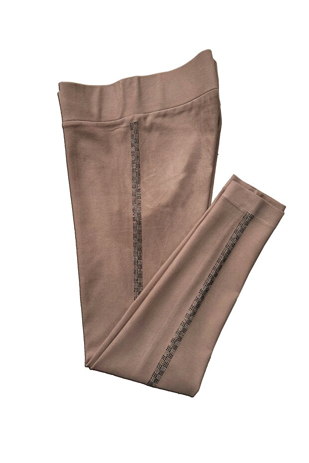 Women's Brown High Waist Ribbed Knitted Tights