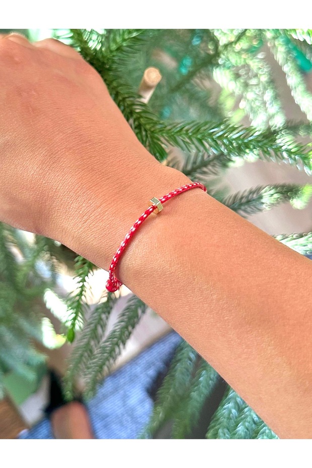 Red White Hexagonal Cylinder Marteniçka Christmas New Year Bracelet