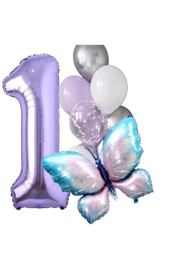 1 Year Old Purple Butterfly Balloon Set