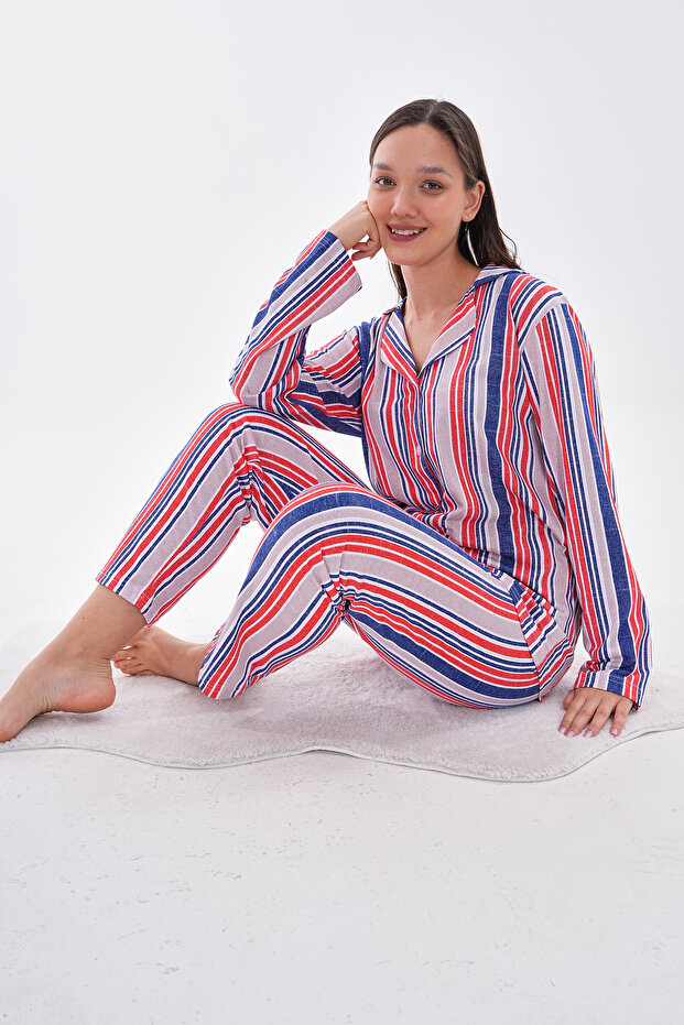 طقم بيجامة قطنية بأزرار - 3