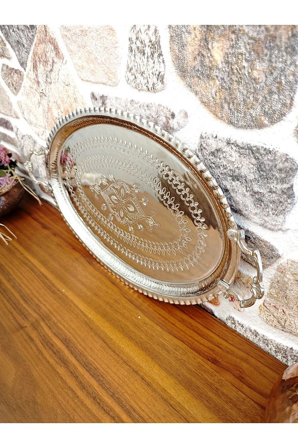 Bakır Servis Tepsi, Kulplu 40 Cm - 3