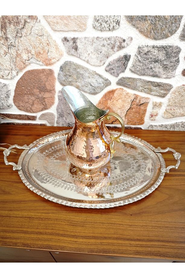 Bakır Servis Tepsi, Kulplu 40 Cm - 2