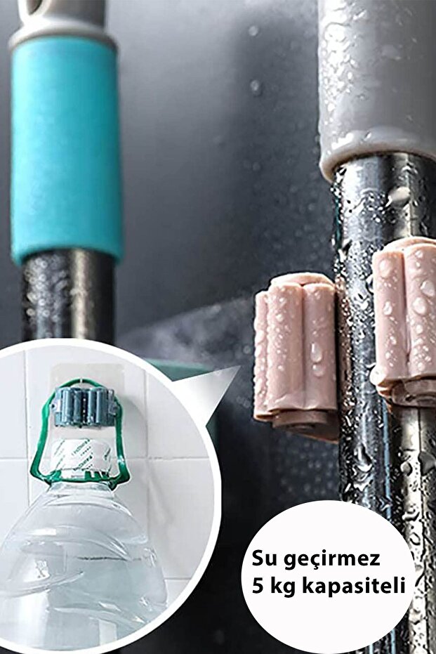 Mop Sapı Tutucu 4adet Yapışkanlı Fırça Tutucu Paspas Ve Mop Tutacağı Mutfak Askılığı Tuvalet Fırçası - 5