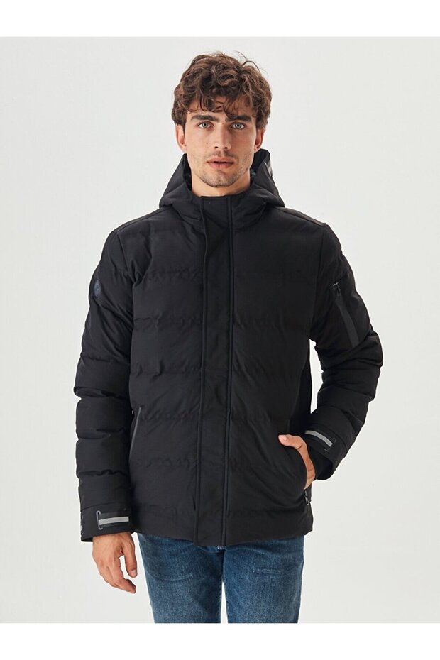 Şişme Kontrast Şeritli Siyah Mont - 3