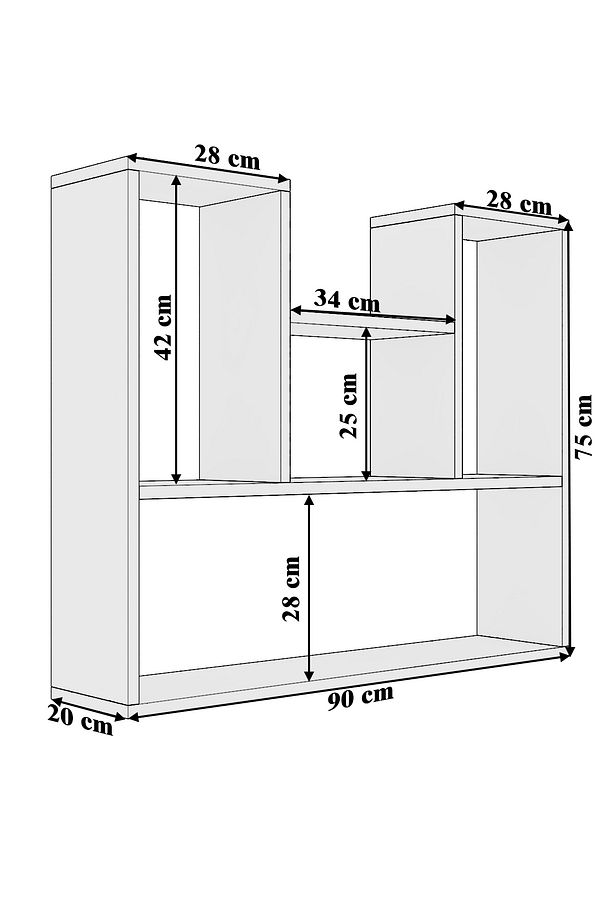 Duvara Monte 5 Bölmeli Raflı Modern Kitaplık Raf - 4