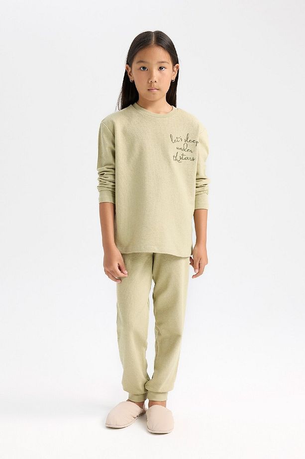 Kız Çocuk Pijama Takımı Baskılı Uzun Kollu Üst Beli Lastikli Uzun Alt D6655A824WN - 2
