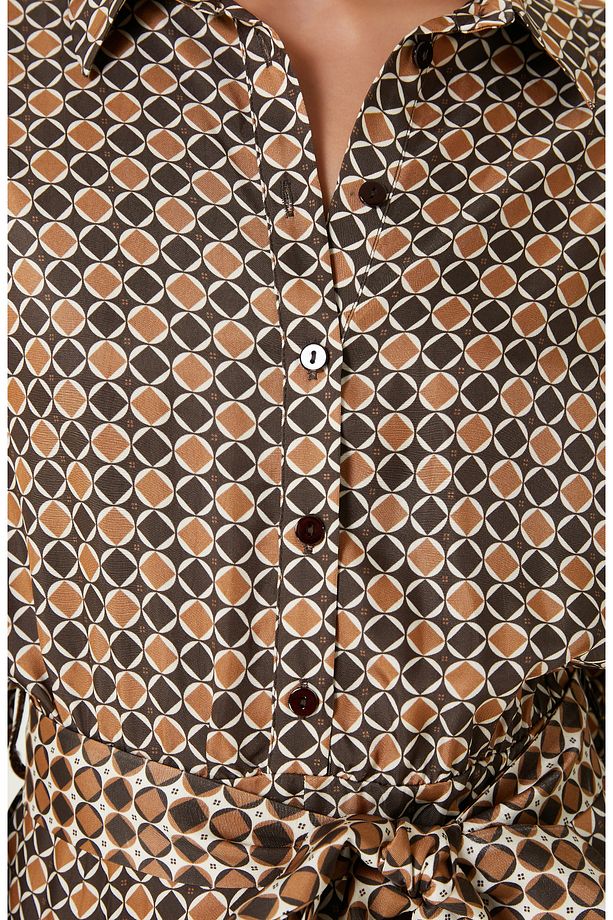 Kahverengi Camel Midi Elbise - 5