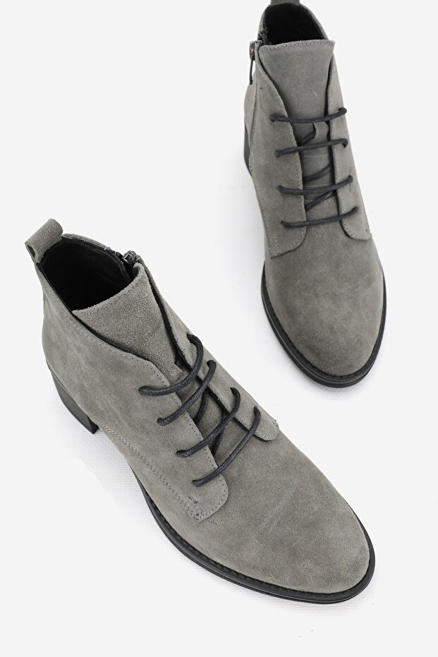 KADIN GRİ SÜET HAKİKİ DERİ 36-41 NUMARA KISA TOPUKLU BAĞCIKLI BOT & BOOTİE - 6