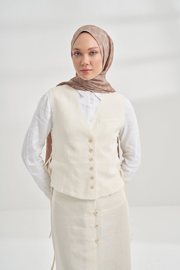 Cotton Monogram Geometric Pattern Shawl - Mink