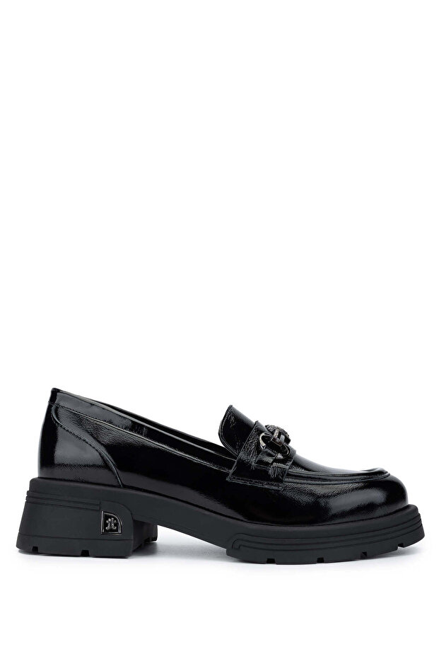 Women's Genuine Leather Black Patent Leather Loafers