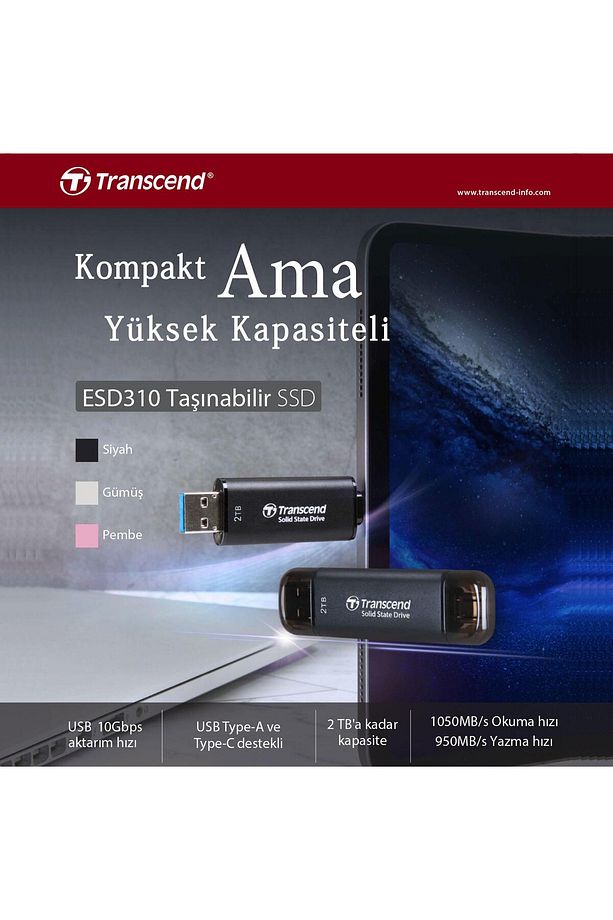 TS1TESD310P 1TB USB/Type-C 10Gbps Taşınabilir Harici SSD - Pembe - 2