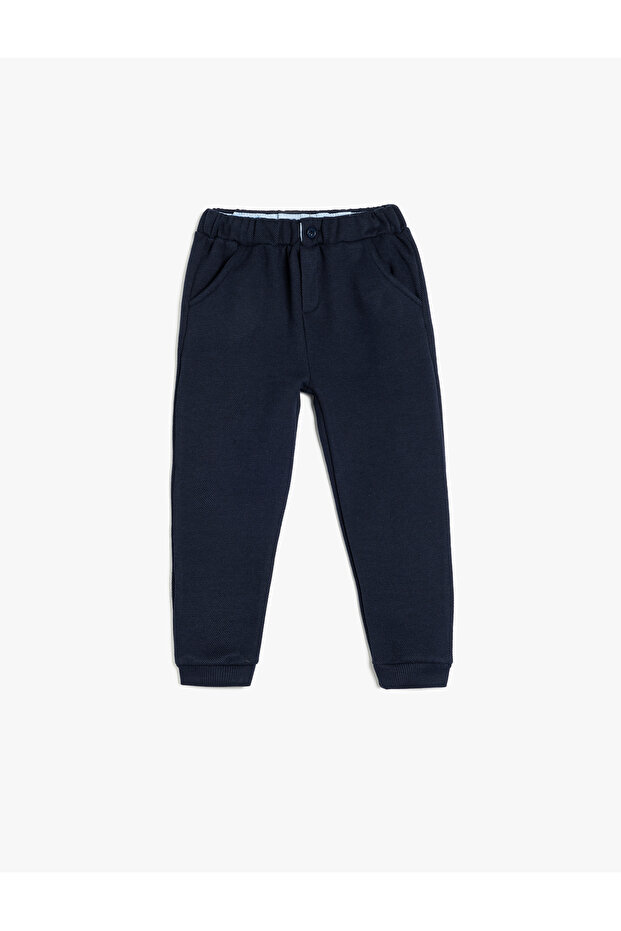 Sweatpants with Elastic Waistband, Button Detail, and Pockets