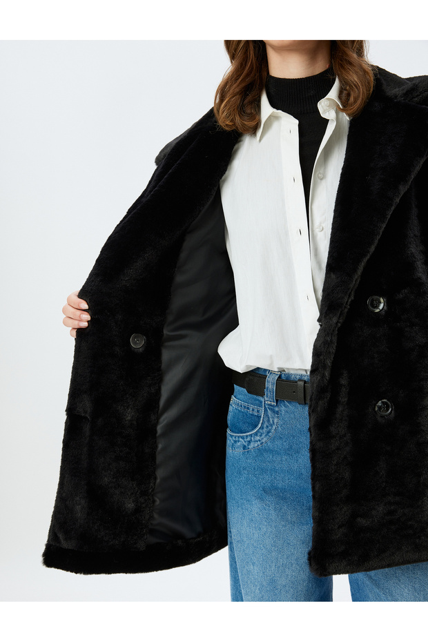 Double Breasted Plush Coat with Buttoned Pockets - 6