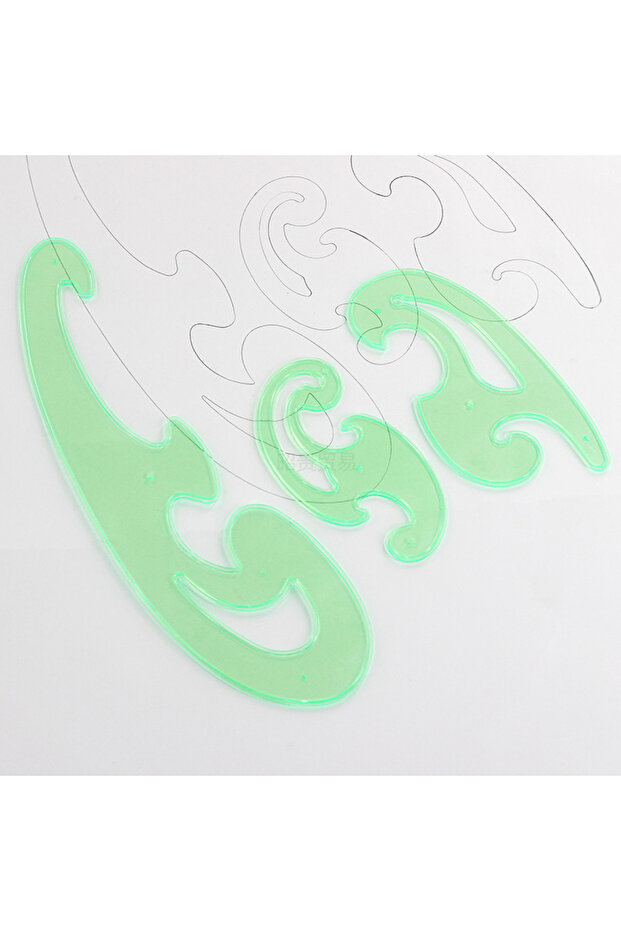 light green French Curve Ruler, a Set of 3, 5.3", 6.3", 12.6" Curve Board Drawing Template Ruler Thr