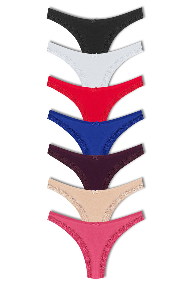7-Piece Cotton Front Leg Lace Detailed Brazilian Women's Panties