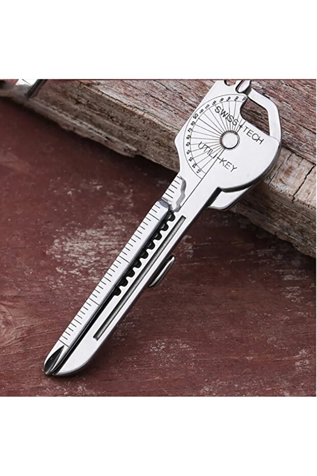 silvery Camping Multi Function Folding Tool Keychain Opener Screwdriver 8 In 1 Utility Outdoor Survi