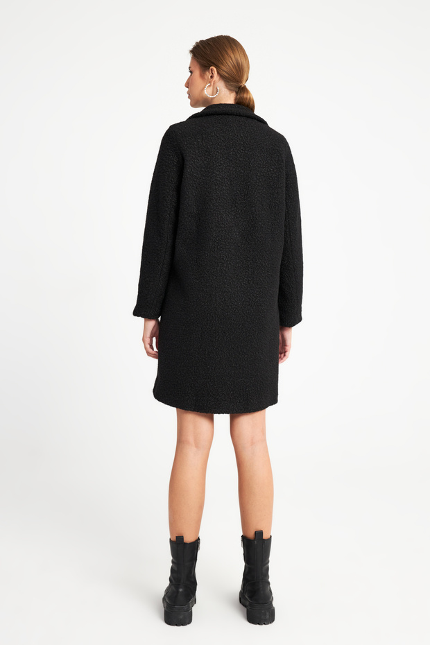 Kadın Siyah Oversize Buklet Kaban - 6