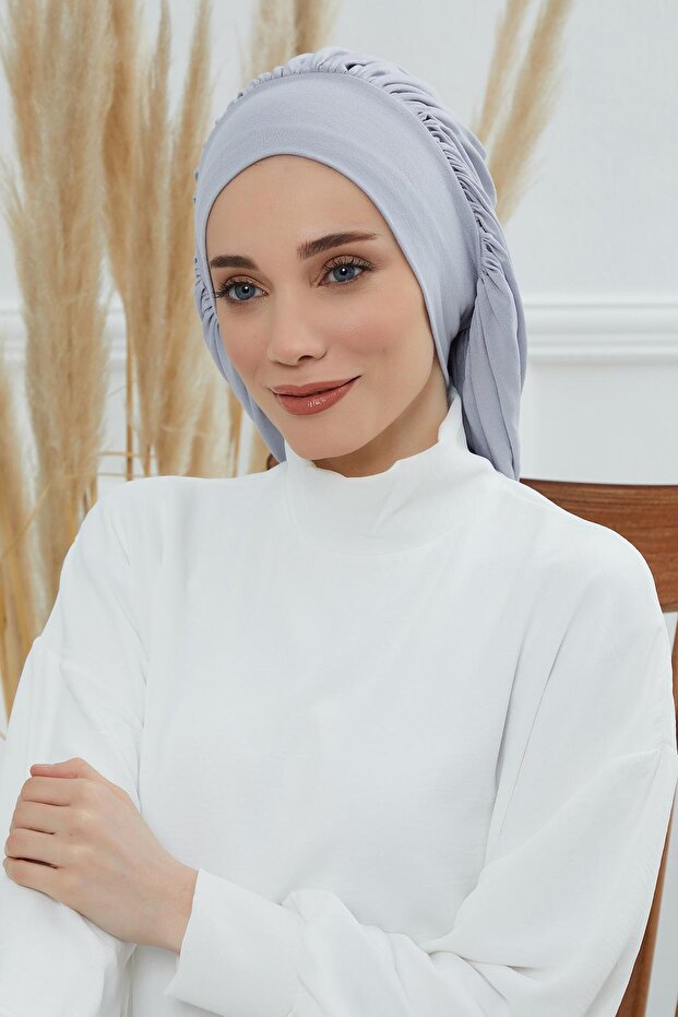 Flowy Combed Cotton Bonnet, B-25, Gray 2