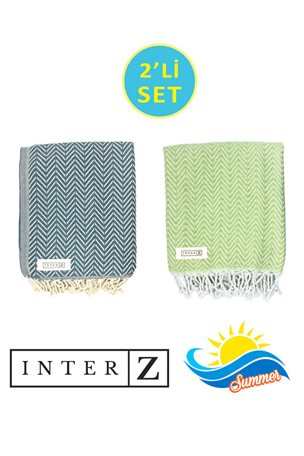 Set of 2 Peshtemal Beach Towels, 100% Cotton, XXL 90X170Cm, Marmaris
