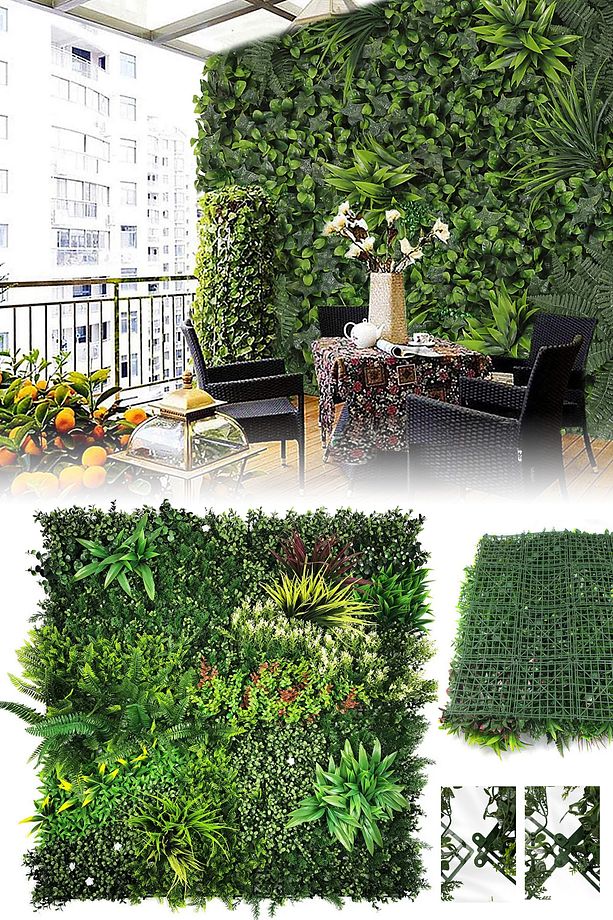 İç Dış Mekan Yapay Çiçek Duvar Dekorasyonu Yapraklı Panel Çit 100x100cm AD071 - 1