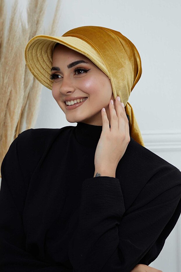 Velvet Bandana Bonnet with Visor, B-71K, Mustard
