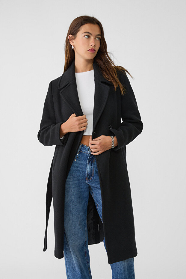 Felt texture coat with belt - 1