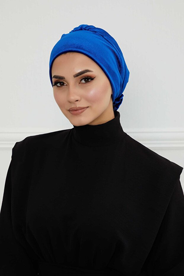 Rose Detailed Velvet Bonnet, B-53K, Cobalt Blue