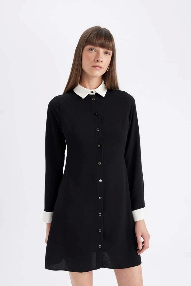 D2874 Krep Uzun Kollu Mini Elbise - 6