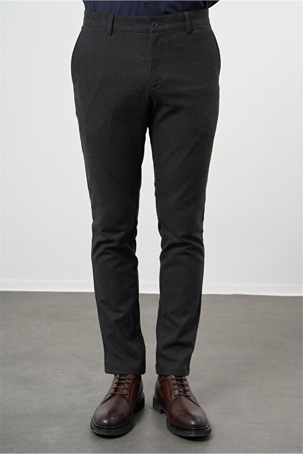 Men's Black Flexible Slim Fit Chino Trousers with Side Pockets 1003245108