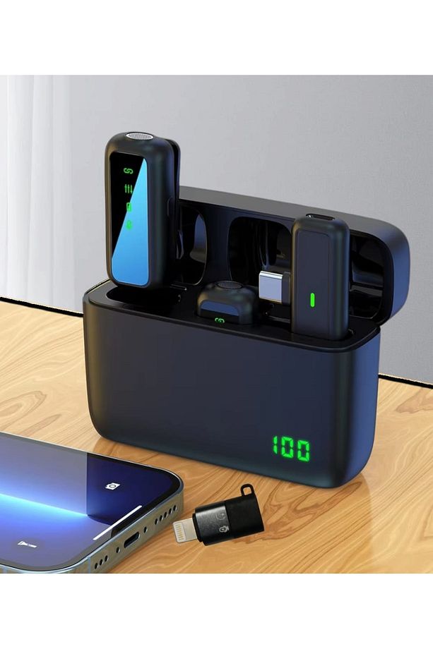Sx6 Iphone Ve Type-c Uyumlu Kablosuz Yaka Mikrofonu Göstergeli Led Şarj Kutulu Gürültü Azaltma - 1