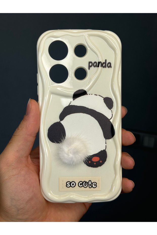 Redmi Note 13 4g Case Designed Patterned Camera Protected Silicone Cover with Panda White Tassels