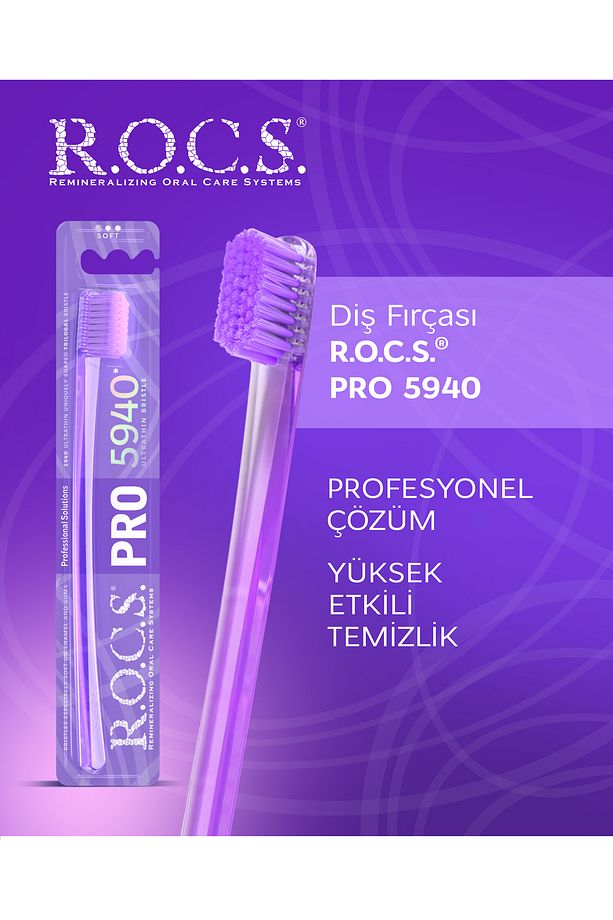 Rocs Pro 5940 Adet Kıl Içeren Soft Diş Fırçası - Mor - 1