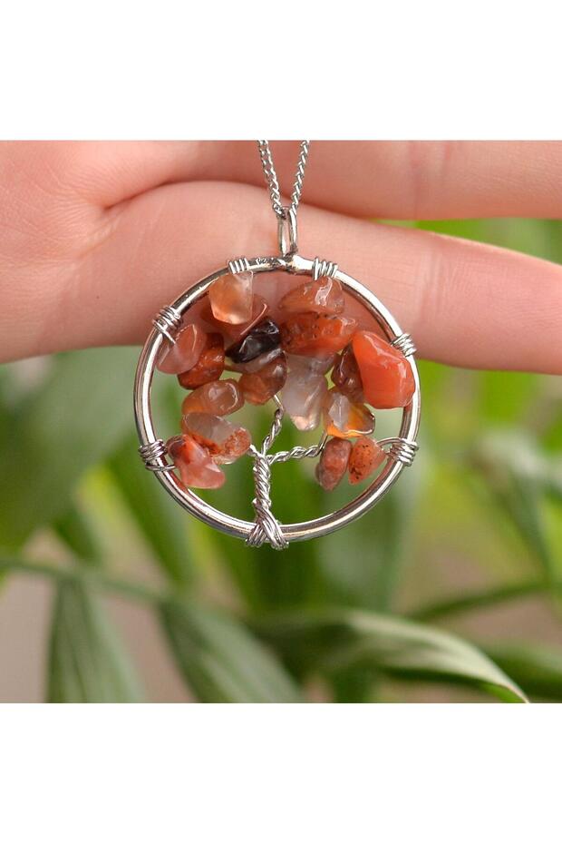 Tree of Life Patterned Agate Stone Necklace